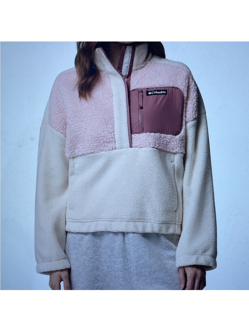 Columbia Pink and Cream Sherpa Fleece Pullover